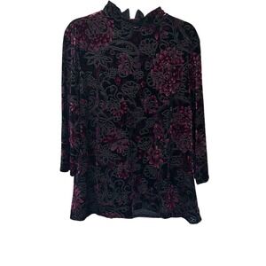 Chico's Women's Velvet Burnout Top Floral Red Black‎ Whimsigoth Witchy XL/ 3